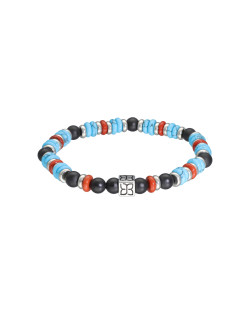 Bracelet CAIRN en Acier avec Agate Noire, Jaspe Rouge et Turquoise - AE-BR7TQ0001