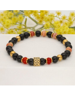 Bracelet CAIRN en Acier avec Agate Noire, Agate Rouge, Aventurine Rose - AE-BR7AG0037