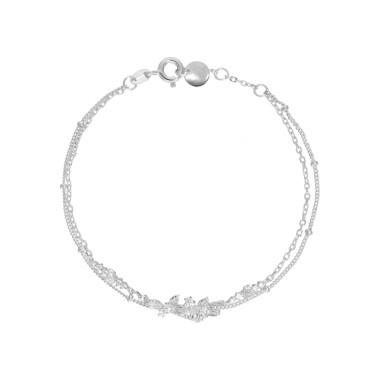 Bracelet Double Motif Feuilles AÉLYS en Argent 925/1000 avec Oxydes - AE-BR6OZ0245