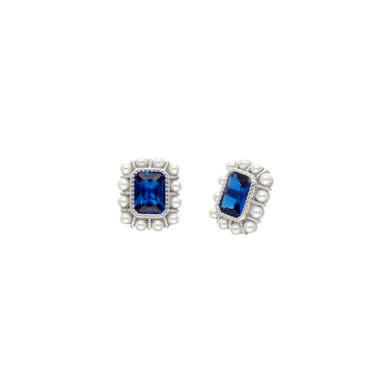 Boucles d'oreilles AÉLYS en Argent 925/1000 avec Oxyde Bleu et Perles Synthétiques - AE-B6OZ0570