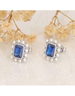 Boucles d'oreilles AÉLYS en Argent 925/1000 avec Oxyde Bleu et Perles Synthétiques - AE-B6OZ0570