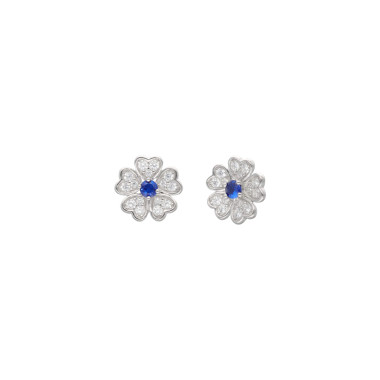 Boucles d'oreilles Fleur AÉLYS en Argent 925/1000 avec Oxydes Bleu et Blancs - AE-B6OZ0571