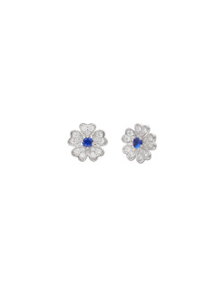 Boucles d'oreilles Fleur AÉLYS en Argent 925/1000 avec Oxydes Bleu et Blancs - AE-B6OZ0571