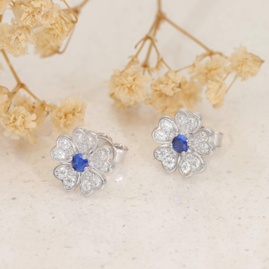 Boucles d'oreilles Fleur AÉLYS en Argent 925/1000 avec Oxydes Bleu et Blancs - AE-B6OZ0571