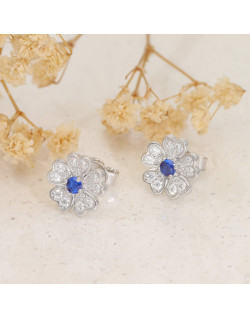 Boucles d'oreilles Fleur AÉLYS en Argent 925/1000 avec Oxydes Bleu et Blancs - AE-B6OZ0571