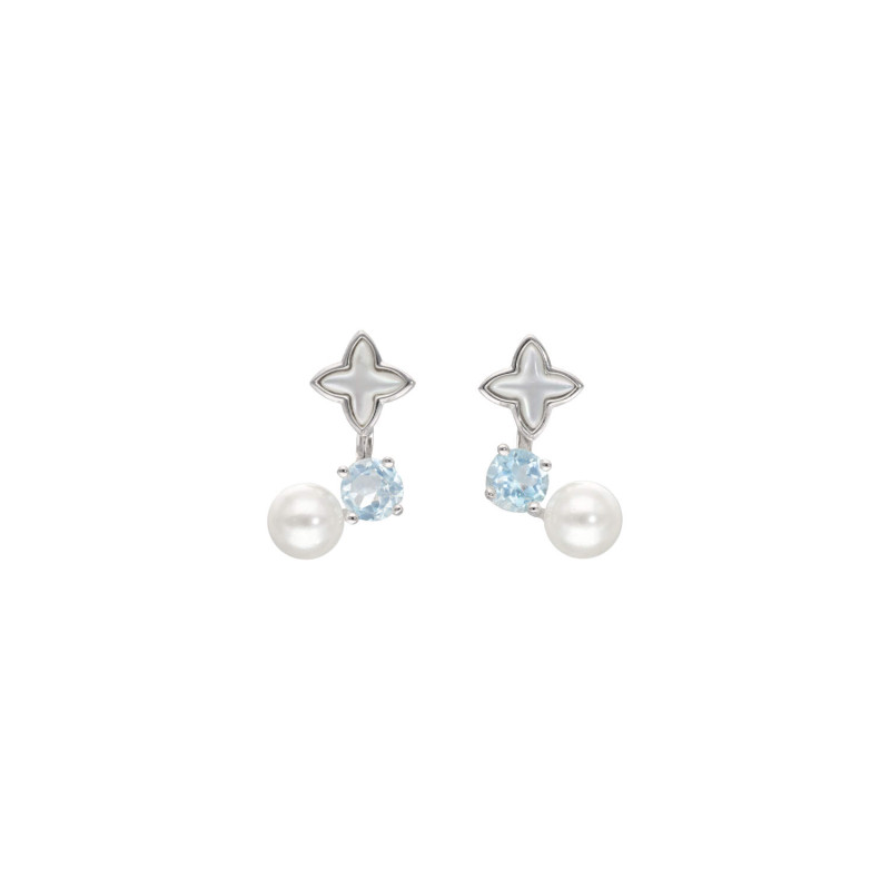 Boucles d'oreilles Étoile AÉLYS en Argent 925/1000 avec Nacre, Perle et Oxyde Bleu - AE-B6OZ0572