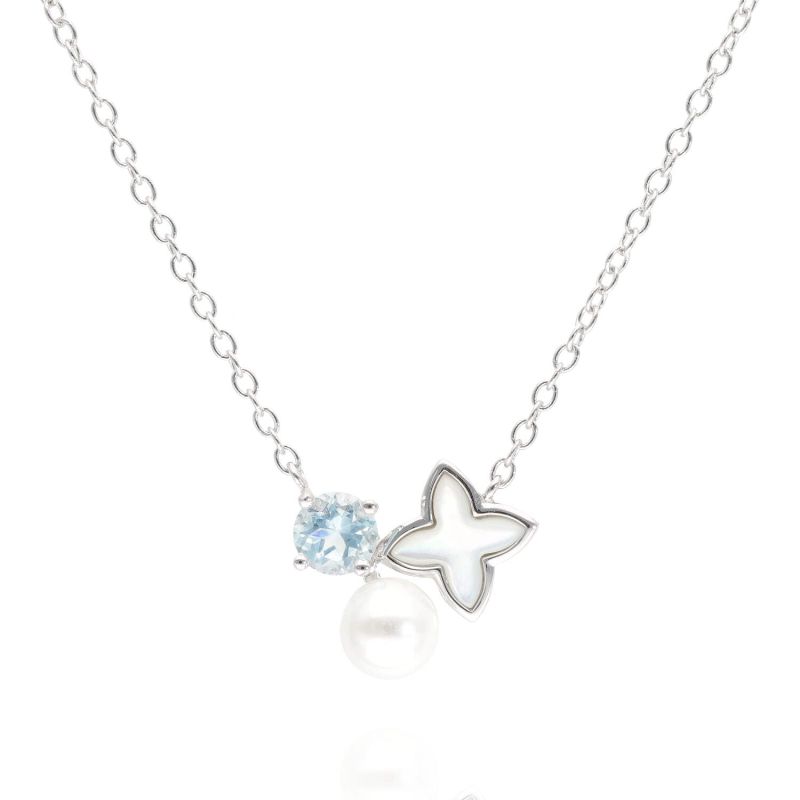 Collier Étoile LA PETITE PERLE en Argent 925/1000 avec Oxyde Bleu, Nacre et Perle Blanche - AE-C6OZ0392