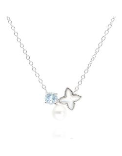 Collier Étoile LA PETITE PERLE en Argent 925/1000 avec Oxyde Bleu, Nacre et Perle Blanche - AE-C6OZ0392