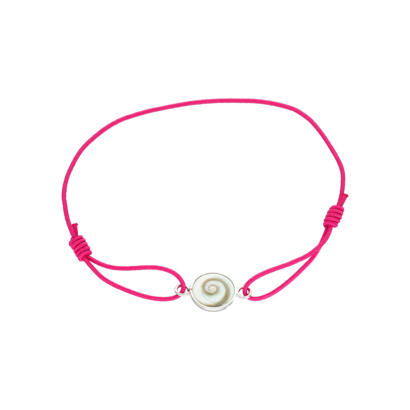 Bracelet AÉLYS en Argent 925/1000 avec Œil de Sainte Lucie sur Cordon Rose Fushia 10 mm - AE-BR6OL0021