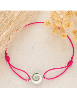 Bracelet AÉLYS en Argent 925/1000 avec Œil de Sainte Lucie sur Cordon Rose Fushia 10 mm - AE-BR6OL0021