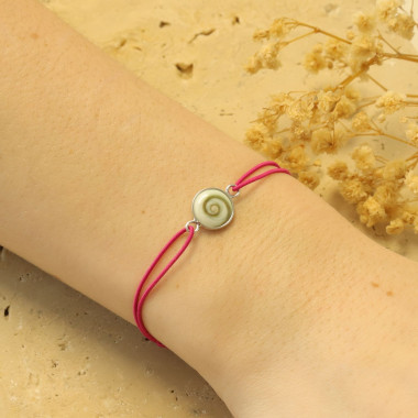 Bracelet AÉLYS en Argent 925/1000 avec Œil de Sainte Lucie sur Cordon Rose Fushia 10 mm - AE-BR6OL0021