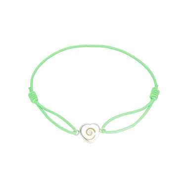 Bracelet Cœur AÉLYS en Argent 925/1000 avec Œil de Sainte Lucie sur Cordon Vert 10 mm - AE-BR6OL0025