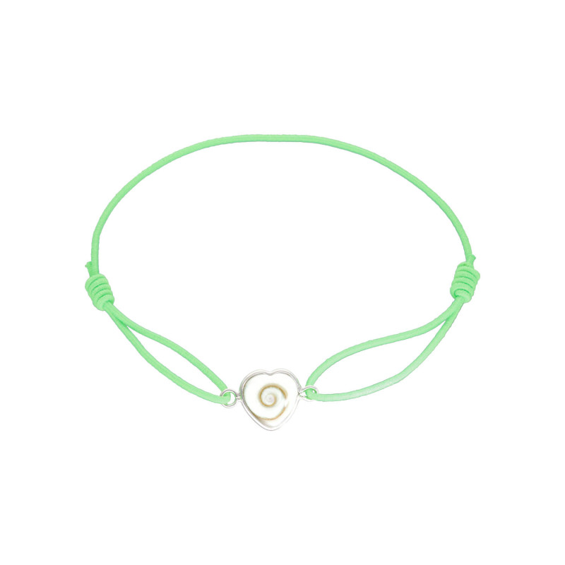 Bracelet Cœur AÉLYS en Argent 925/1000 avec Œil de Sainte Lucie sur Cordon Vert 10 mm - AE-BR6OL0025