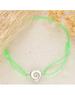 Bracelet Cœur AÉLYS en Argent 925/1000 avec Œil de Sainte Lucie sur Cordon Vert 10 mm - AE-BR6OL0025