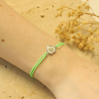 Bracelet Cœur AÉLYS en Argent 925/1000 avec Œil de Sainte Lucie sur Cordon Vert 10 mm - AE-BR6OL0025