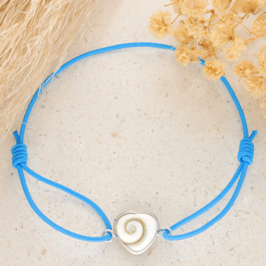 Bracelet Cœur AÉLYS en Argent 925/1000 avec Œil de Sainte Lucie sur Cordon Bleu 10 mm - AE-BR6OL0026