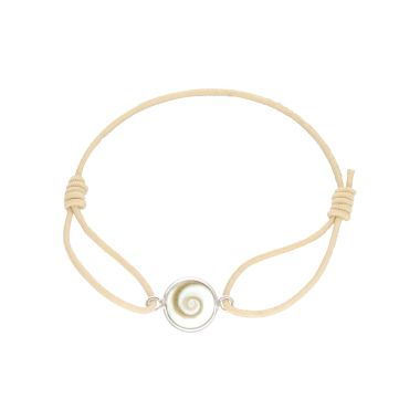 Bracelet AÉLYS en Argent 925/1000 avec Œil de Sainte Lucie sur Cordon Beige 10 mm - AE-BR6OL0020