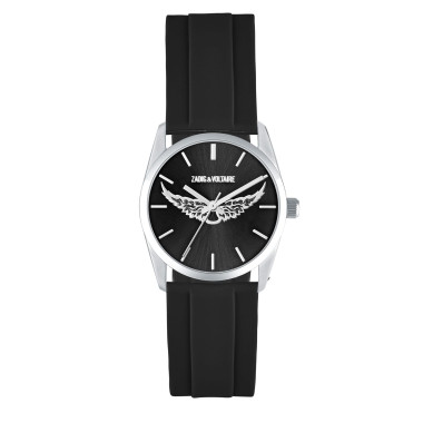 Montre ZADIG & VOLTAIRE en Acier avec Bracelet Silicone Noir et Cadran Motif Ailes - ZVW1107