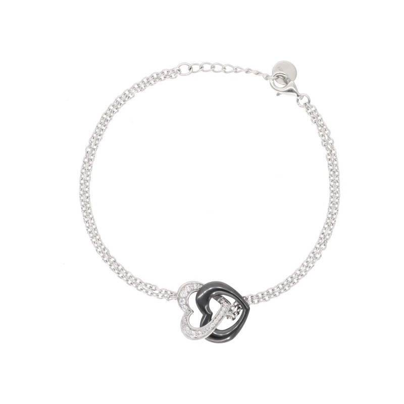 Bracelet Cœurs Entrelacés CERANITY en Argent 925/1000 et Céramique Noire avec Oxydes - AE-BR6OZ0254