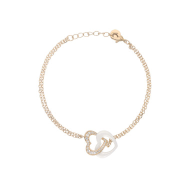 Bracelet Cœurs Entrelacés CERANITY en Plaqué Or et Céramique Blanche avec Oxydes - AE-BR5OZ0020