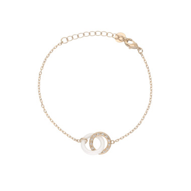 Bracelet Cercles Entrelacés CERANITY en Plaqué Or et Céramique Blanche avec Oxydes - AE-BR5OZ0021