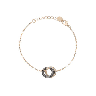 Bracelet Cercles Entrelacés CERANITY en Plaqué Or et Céramique Noire avec Oxydes - AE-BR5OZ0022