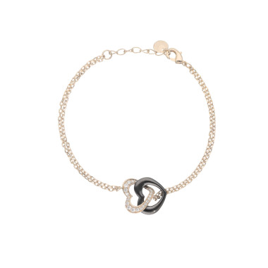 Bracelet Cœurs Entrelacés CERANITY en Plaqué Or et Céramique Noire avec Oxydes - AE-BR5OZ0023