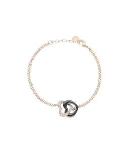 Bracelet Cœurs Entrelacés CERANITY en Plaqué Or et Céramique Noire avec Oxydes - AE-BR5OZ0023