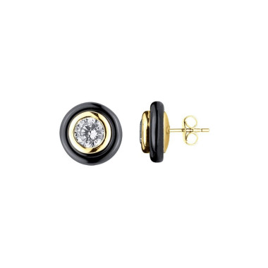Boucles d'oreilles CERANITY en Plaqué Or et Céramique Noire avec Oxydes  - AE-B5OZ0018
