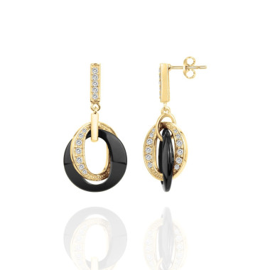 Boucles d'oreilles CERANITY en Plaqué Or et Céramique Noire avec Oxydes - AE-B5OZ0019