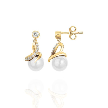 Boucles d'oreilles CERANITY en Plaqué Or et Céramique Blanche avec Oxydes - AE-B5OZ0020