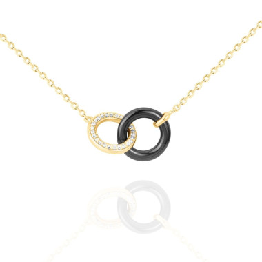 Collier Cercles Entrelacés CERANITY en Plaqué Or et Céramique Noire avec Oxydes - AE-C5OZ0031