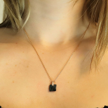 Collier CERANITY en Plaqué Or et Céramique Noire avec Oxydes - AE-C5OZ0032