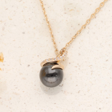 Collier CERANITY en Plaqué Or et Céramique Noire avec Oxydes - AE-C5OZ0034
