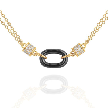 Collier CERANITY en Plaqué Or et Céramique Noire avec Oxydes - AE-COZ0001