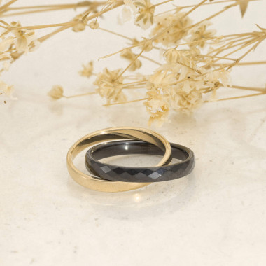 Bague CERANITY en Plaqué Or et Céramique Noire  - AE-BA50004