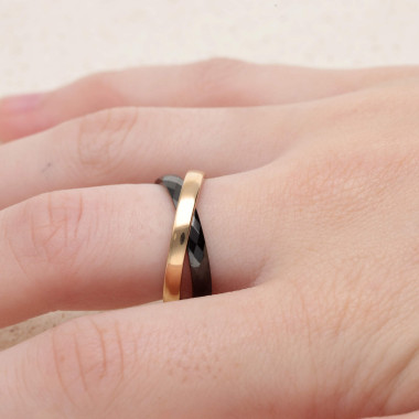 Bague CERANITY en Plaqué Or et Céramique Noire  - AE-BA50004