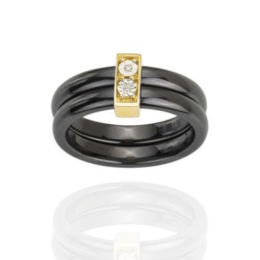 Bague CERANITY en Plaqué Or et Céramique Noire avec Oxyde- AE-BA5OZ0018