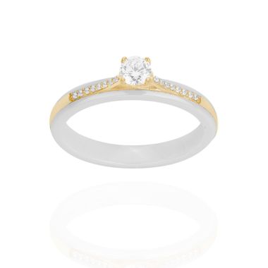 Bague CERANITY en Plaqué Or et Céramique Blanche avec Oxydes- AE-BA5OZ0013