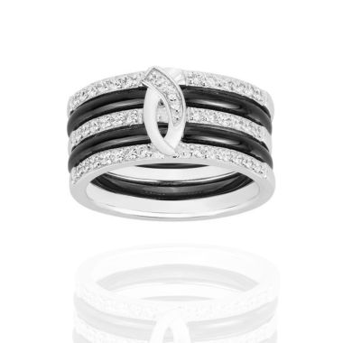 Bague CERANITY en Argent 925/1000 et Céramique Noire avec Oxydes - AE-BA6OZ0355