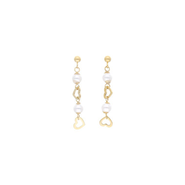 Boucles d'oreilles Cœurs ETIKA en Acier Doré et Perles - AE-B7PL0008