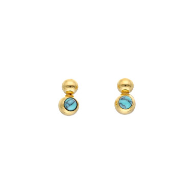 Boucles d'oreilles ETIKA en Acier Doré et Turquoise - AE-B7TQ0002