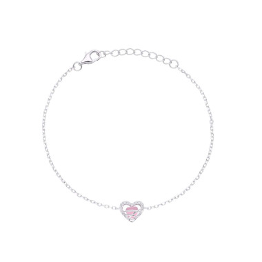 Bracelet Cœur AÉLYS en Argent 925/1000 avec Quartz Rose et Oxydes - AE-BR6QZ0003
