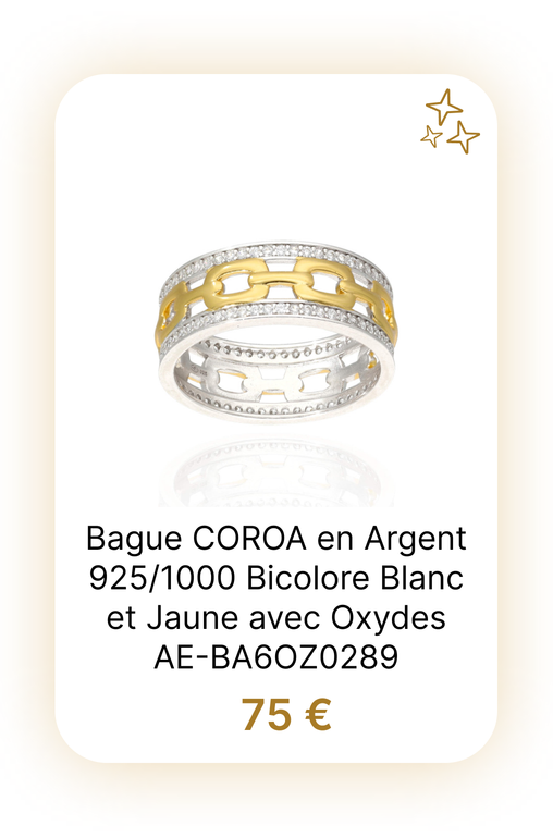 Bague COROA en Argent 925-1000 Bicolore Blanc et Jaune avec Oxydes - AE-BA6OZ0289.png