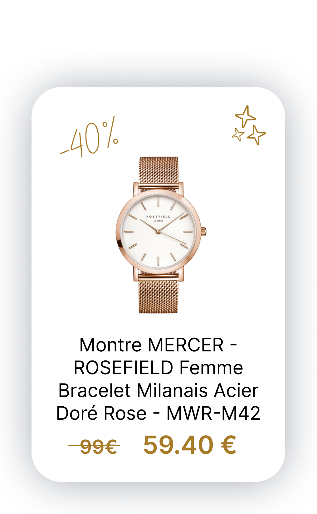 Montre MERCER - ROSEFIELD Femme Bracelet Milanais Acier Doré Rose - MWR-M42